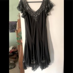 Beautiful chiffon black beaded cocktail dressy handkerchief hem……worn one time